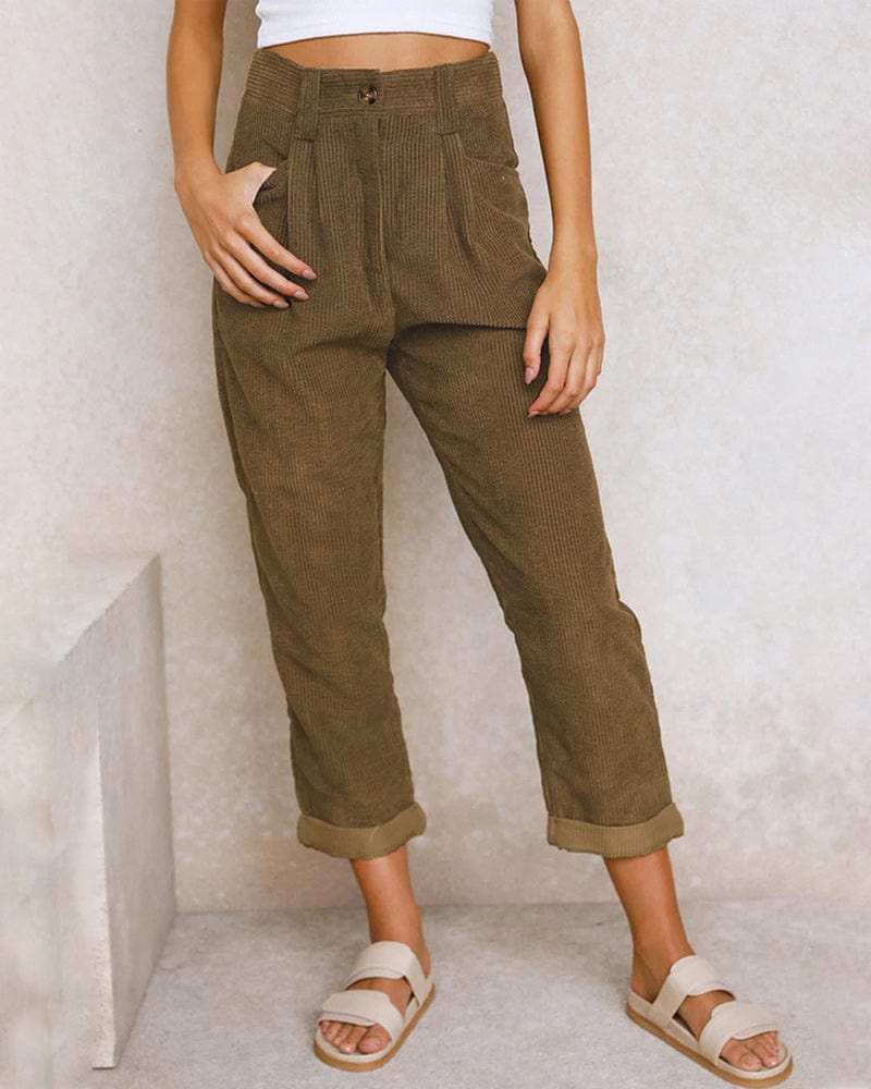 Pantalon plissé en velours côtelé - un style chic et intemporel - MAX FOR ME Marron / S MAX FOR ME