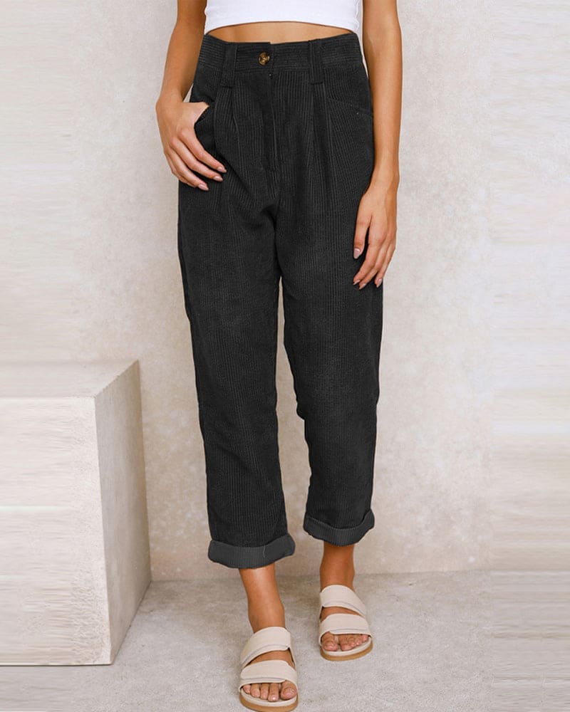 Pantalon plissé en velours côtelé - un style chic et intemporel - MAX FOR ME Noir / S MAX FOR ME