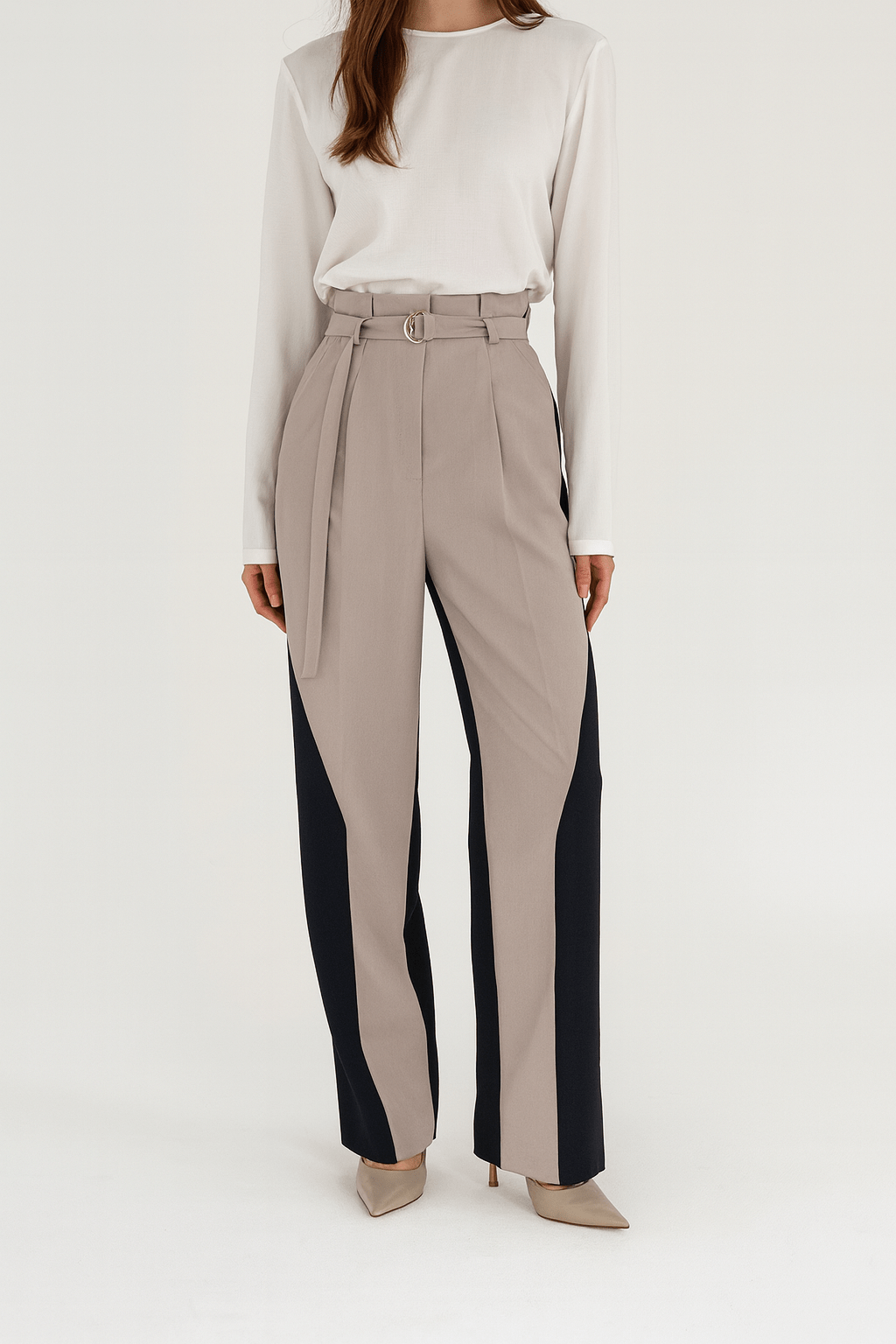 Pantalon tailleur bicolore - une silhouette affinée et moderne - MAX FOR ME Beige / S MAX FOR ME
