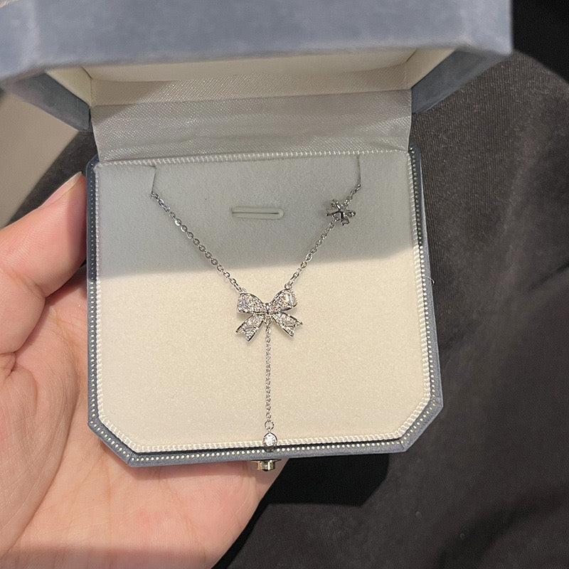 Collier nœud papillon argent S925 strass pampille élégance MAX FOR ME