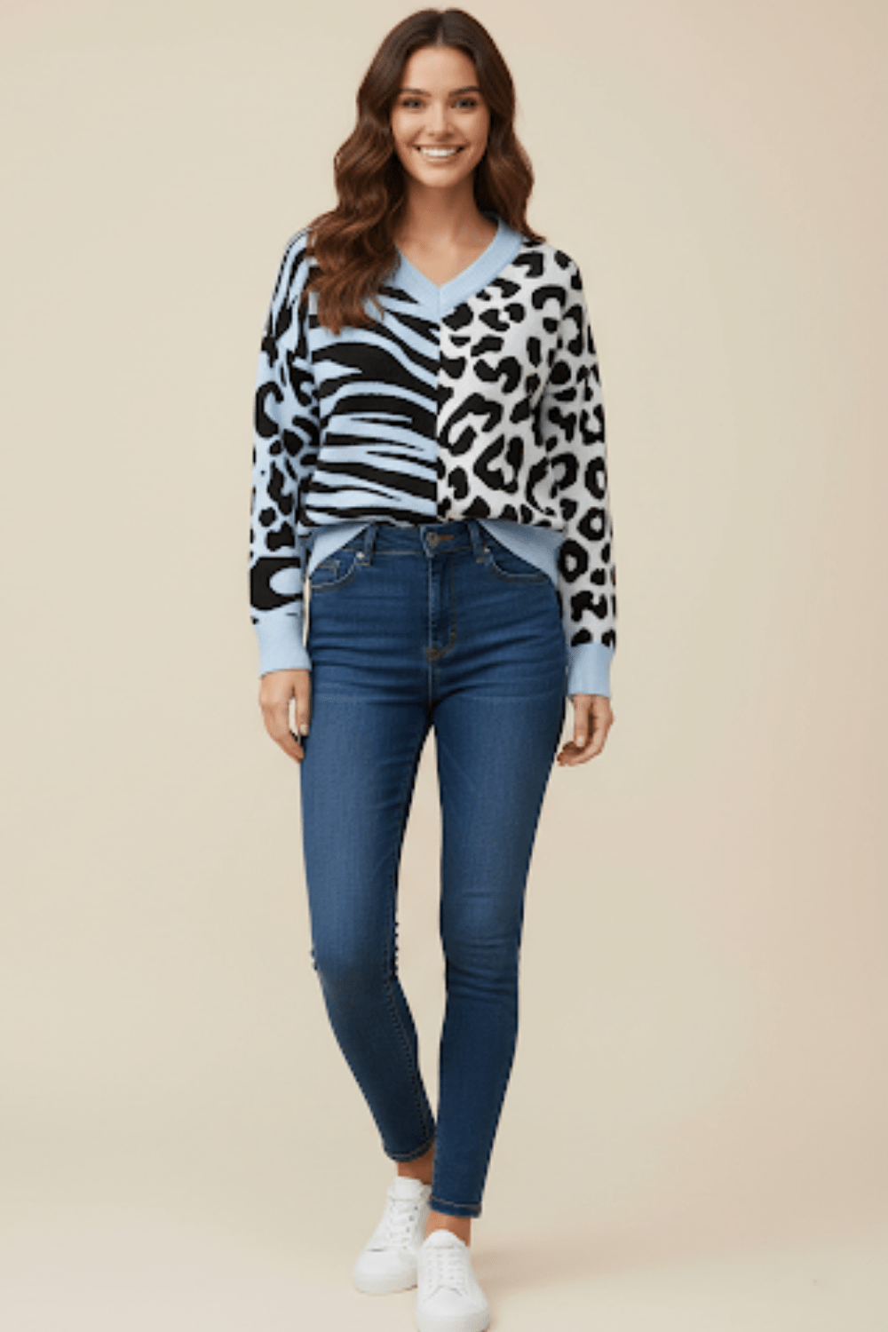 Pull à imprimé zèbre et léopard - un style audacieux et moderne - MAX FOR ME Bleu Pervenche / S MAX for ME