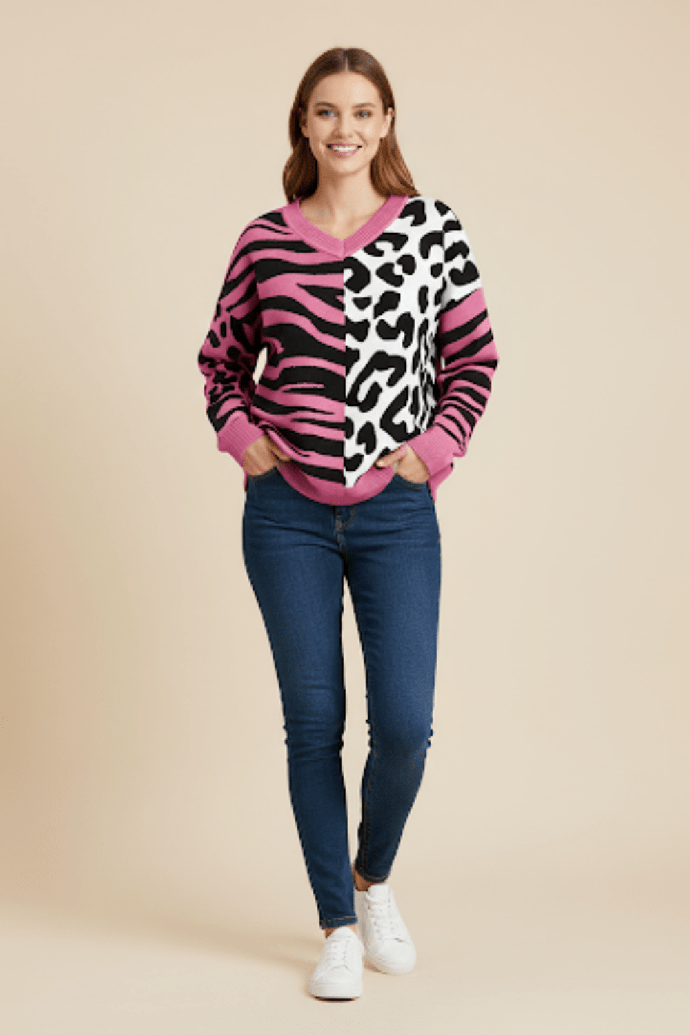 Pull à imprimé zèbre et léopard - un style audacieux et moderne - MAX FOR ME Rose / S MAX for ME