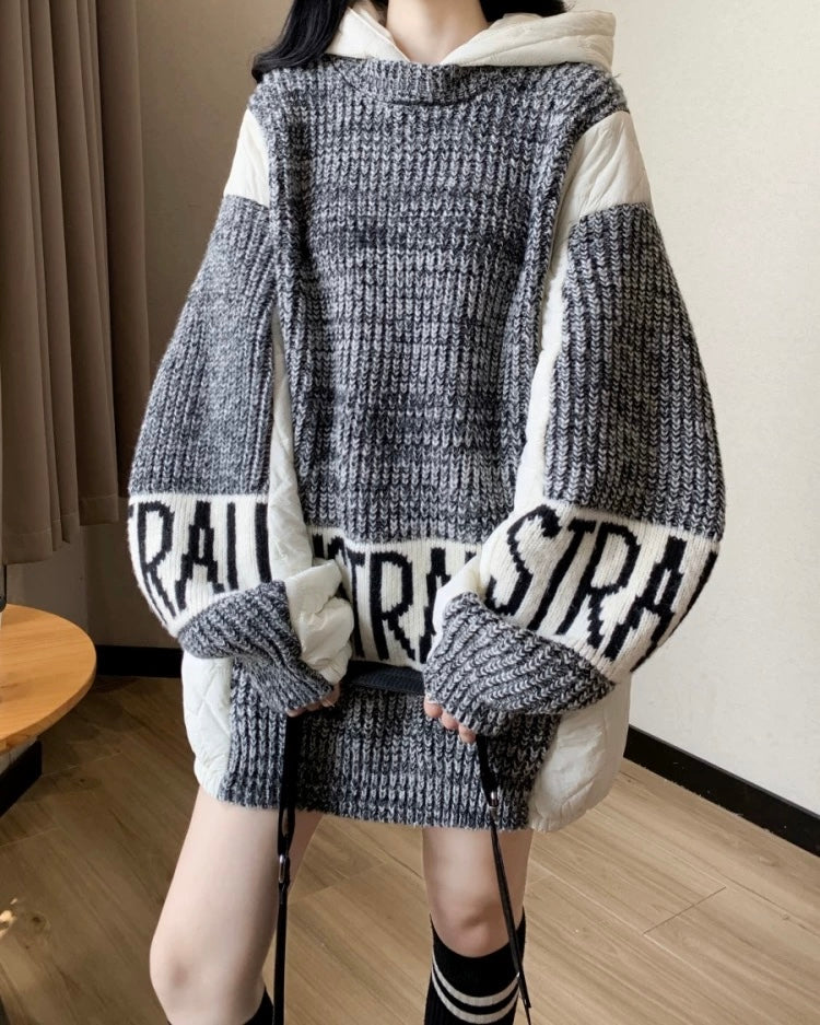 Pull capuche grosse maille gris oversize porté cocooning MAX FOR ME