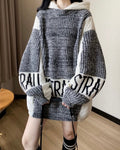 Pull capuche grosse maille oversize long femme automne hiver MAX FOR ME Blanc rayure / S MAX for ME