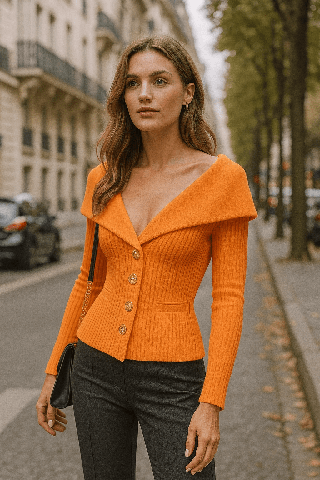 Pull cardigan maille fine femme ajusté silhouette moderne MAX FOR ME Orange / S MAX FOR ME
