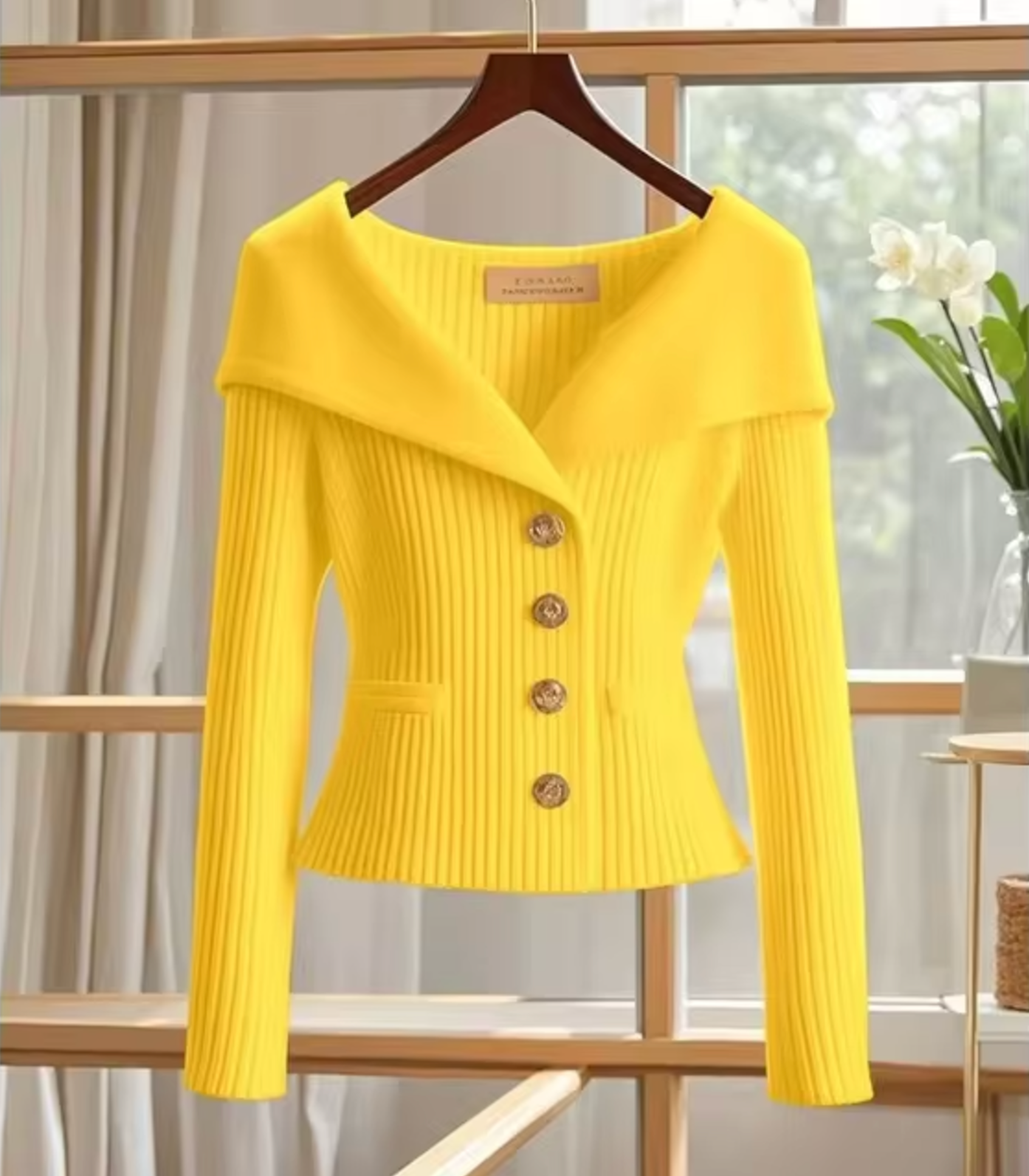 pull-cardigan-maille-fine-femme-jaune-soleil-col-rond-moderne-max-for-me