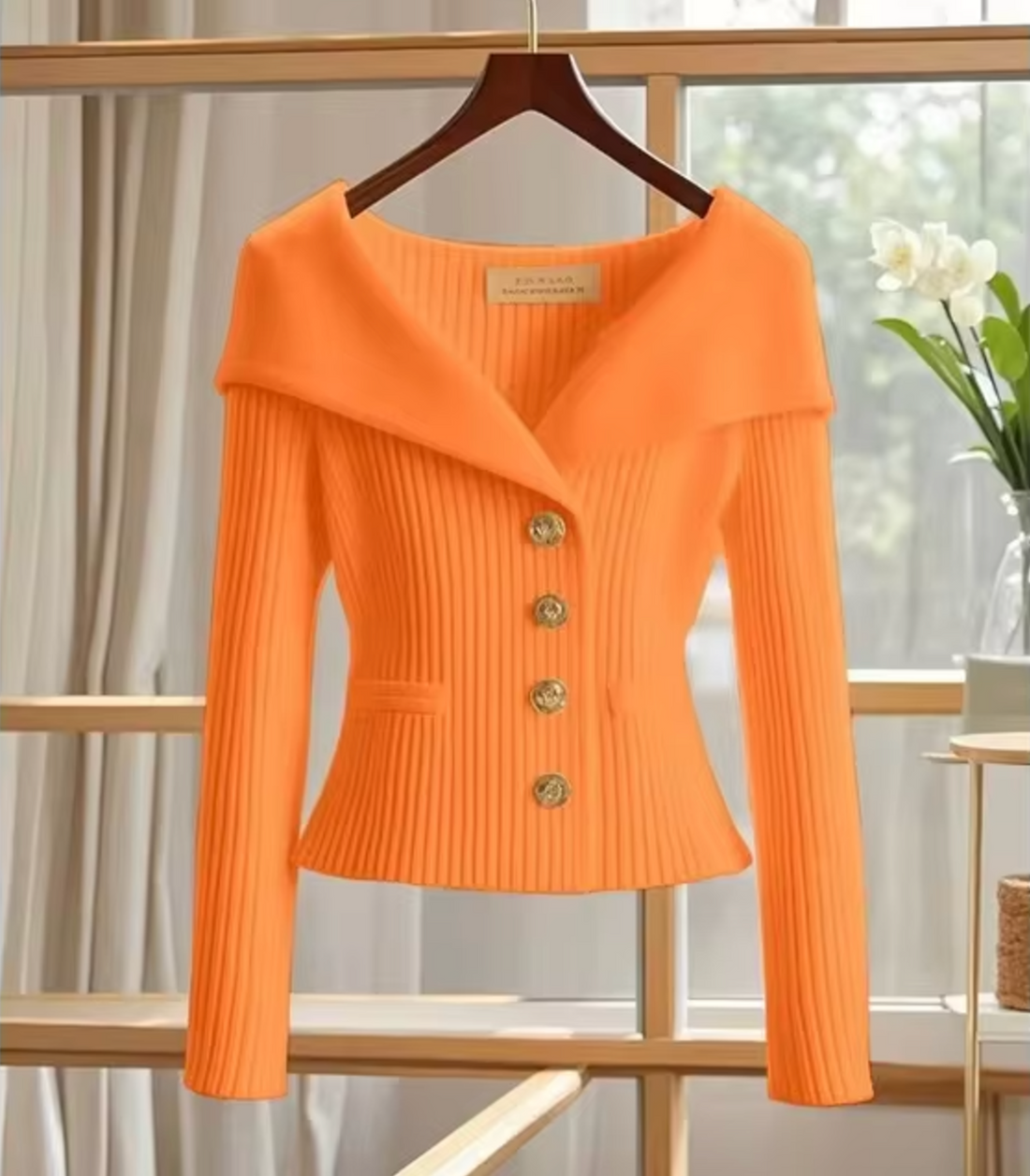 Pull cardigan maille fine femme orange vif coupe ajustée MAX FOR ME
