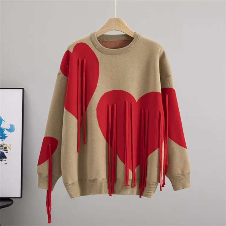 Pull femme motifs cœur franges coupe confortable féminine MAX FOR ME