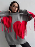 Pull femme motifs cœur franges détail appliqués décoratifs MAX FOR M