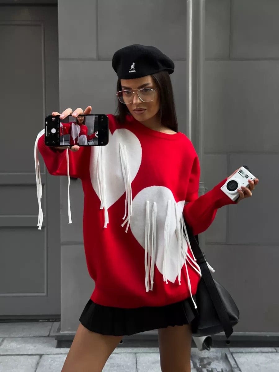 Pull femme motifs cœur franges moderne féminité créative MAX FOR ME MAX for ME