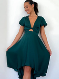 MAX for ME Vert / 36 Robe à Jupe Irrégulière et Col en V