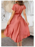 MAX for ME Rose / 36 Robe à Jupe Irrégulière et Col en V