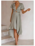 MAX for ME Gris / 36 Robe à Jupe Irrégulière et Col en V