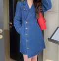 Robe blazer denim femme col tailleur automne hiver - styling simplifié - MAX FOR ME Bleu jean foncé / S MAX for ME