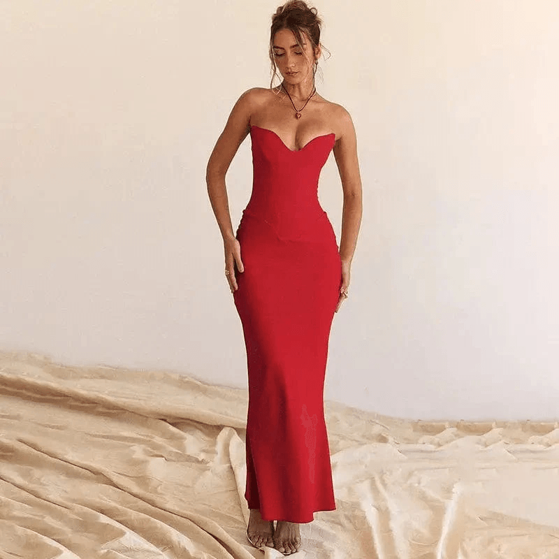 Robe Longue Bustier  Camélia – Coupe Sirène et Décolleté Cœur 