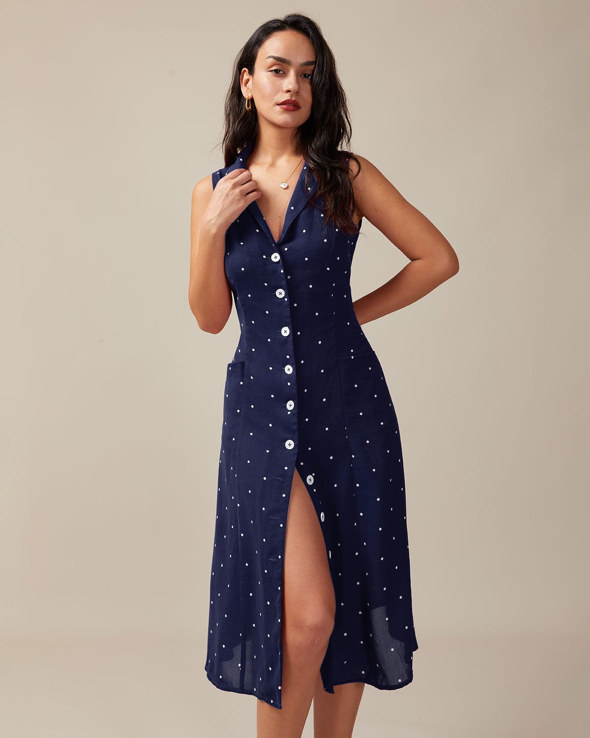 Robe Chemise Midi à Pois – Élégance Décontractée et Style Rétro MAX FOR ME
