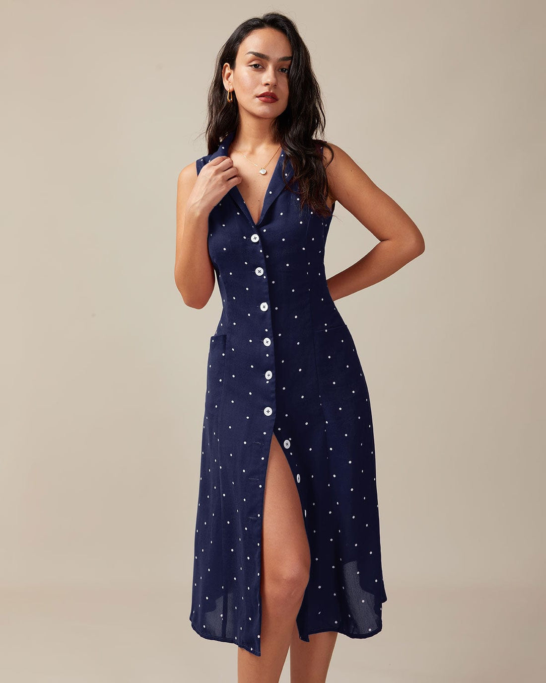 Robe Chemise Midi à Pois – Élégance Décontractée et Style Rétro MAX FOR ME