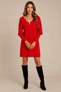 Robe Courte Élégante en Polyester – Manches Dentelle Transparente Rouge / S MAX FOR ME