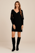Robe Courte Élégante en Polyester – Manches Dentelle Transparente Noir / S MAX FOR ME