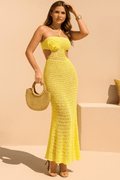Robe Courte en Crochet Bohème Chic – Manches Longues et Doublure Intégrée Jaune clair / S MAX for ME
