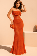 Robe Courte en Crochet Bohème Chic – Manches Longues et Doublure Intégrée Orange / S MAX for ME
