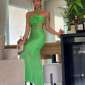 Robe Courte en Crochet Bohème Chic – Manches Longues et Doublure Intégrée Vert Foncé / S MAX for ME