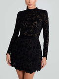 Robe Courte en Dentelle Fleurie Intense – Manches Longues, Rouge ou Noir MAX for ME