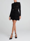 Robe Courte en Dentelle Fleurie Intense – Manches Longues, Rouge ou Noir MAX for ME