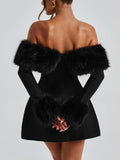 Robe Courte Évasée avec Encolure Fausse Fourrure – Style Chic et Douillet MAX for ME