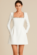 Robe Courte Noire Tweed Chic – Col Bijou et Poches Perlées MAX for ME