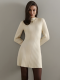 Robe courte tricot beige manches longues col semi-montant MAX FOR ME