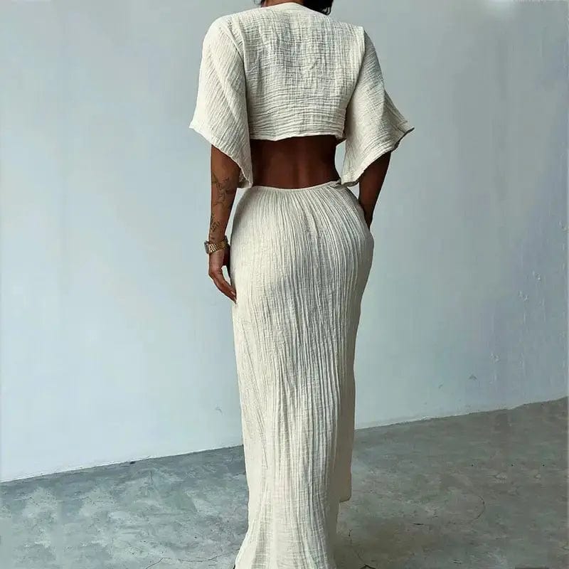 MAX for ME Robe d’été longue dos nu avec nœud frontal et découpes latérales