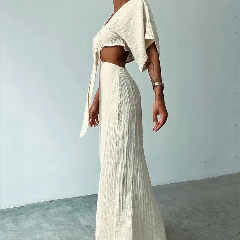 MAX for ME Robe d’été longue dos nu avec nœud frontal et découpes latérales
