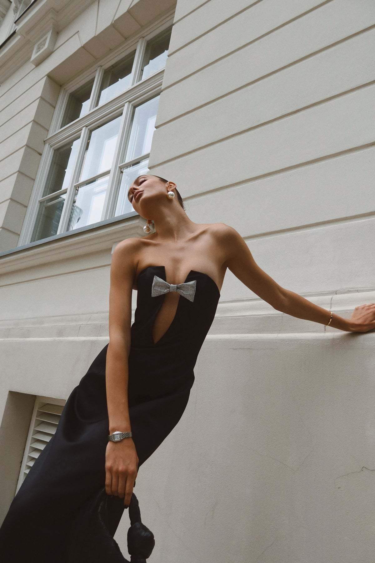 Sculpting long black dress – chic evening elegance - Main Image