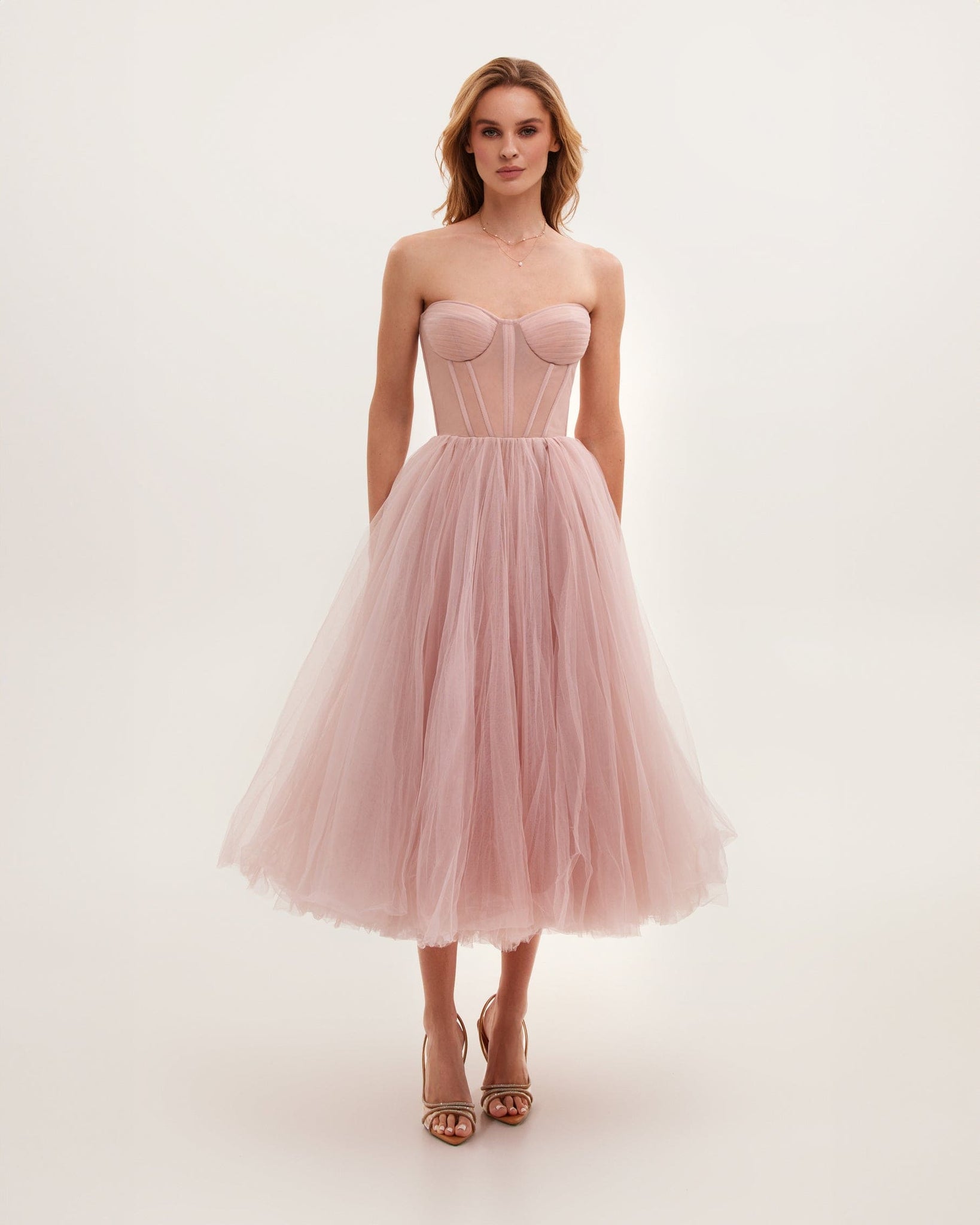 Robe de Soirée en Tulle Rose Poudré – Bustier Élégant MAX FOR ME
