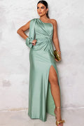 Robe de Soirée Femme Satin – Asymétrique Élégante avec Fente Latérale Vert clair / S MAX FOR ME