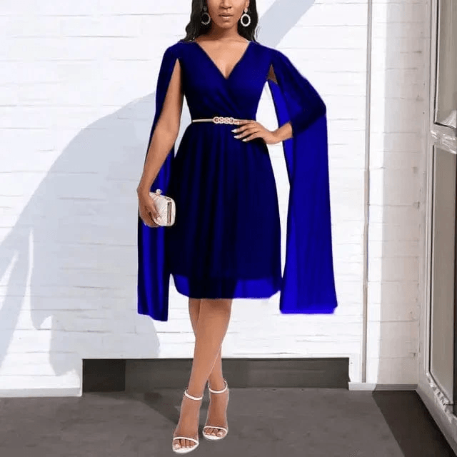 Robe de Soirée Mi-longue à Manches Fluides 