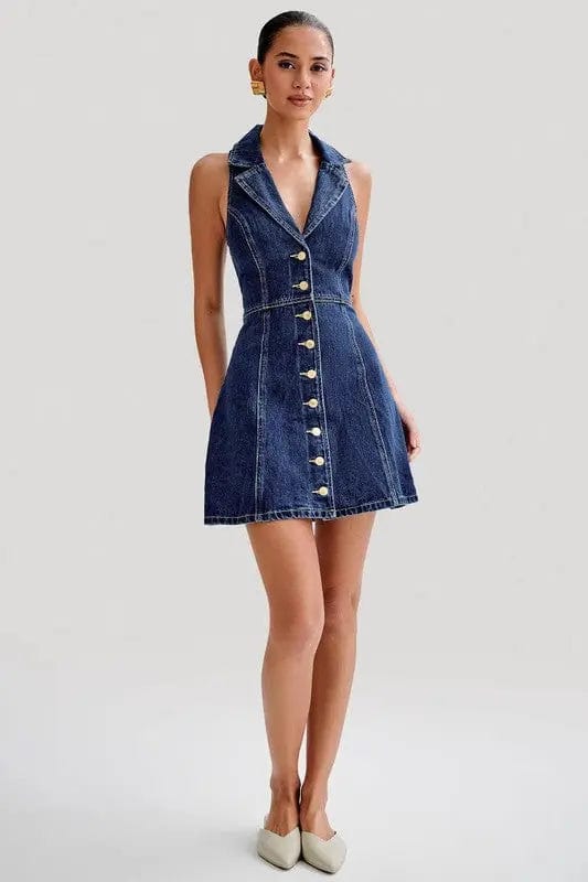 Robe en Jean Sans Manches pour Femmes – Boutonnage Central MAX FOR ME