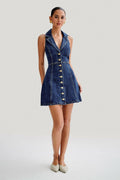 Robe en Jean Sans Manches pour Femmes – Boutonnage Central Bleu clair / S MAX FOR ME
