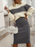 Robe en tricot pour femme - Texture côtelée - Manches longues - Coupe midi moulante - Élégante et confortable MAX FOR ME