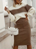 Robe en tricot pour femme - Texture côtelée - Manches longues - Coupe midi moulante - Élégante et confortable MAX FOR ME