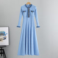 Robe femme bleue maille côtelée - empiècements jean et coupe cintrée élégante MAX for ME
