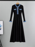 Robe femme bleue maille côtelée - empiècements jean et coupe cintrée élégante MAX for ME
