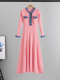 Robe femme bleue maille côtelée - empiècements jean et coupe cintrée élégante MAX for ME