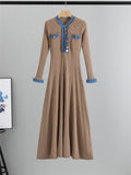 Robe femme bleue maille côtelée - empiècements jean et coupe cintrée élégante MAX for ME