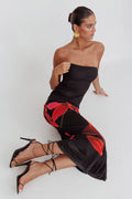Robe Femme Longue Noire à Fleurs Rouges MAX FOR ME