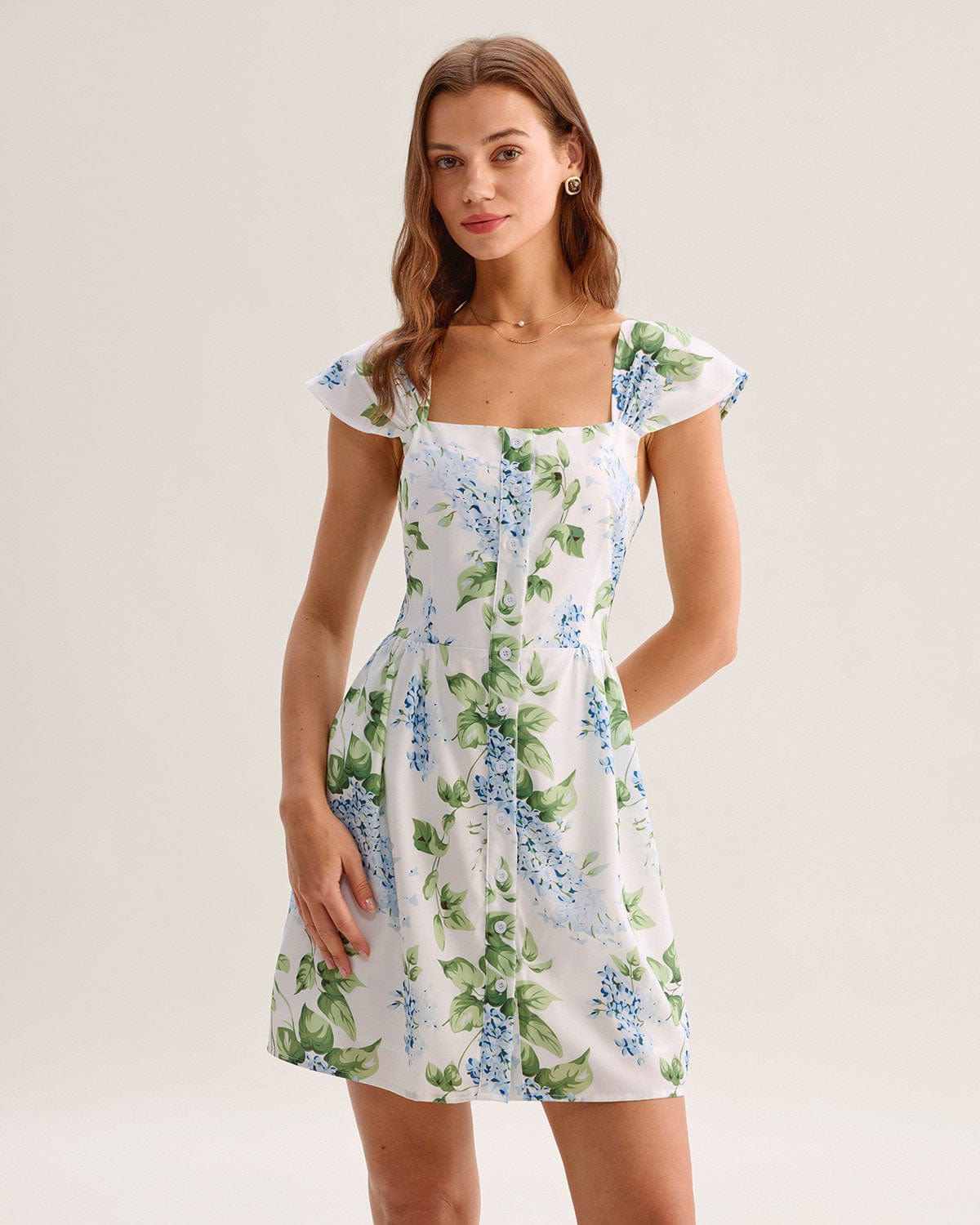 Robe Femme Mini Blanche Imprimé Floral Vert clair / XS MAX FOR ME
