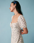 Robe Fleurie Midi avec Fente – Fraîcheur Romantique et Coupe Flat Hourglass Beige / XS MAX FOR ME