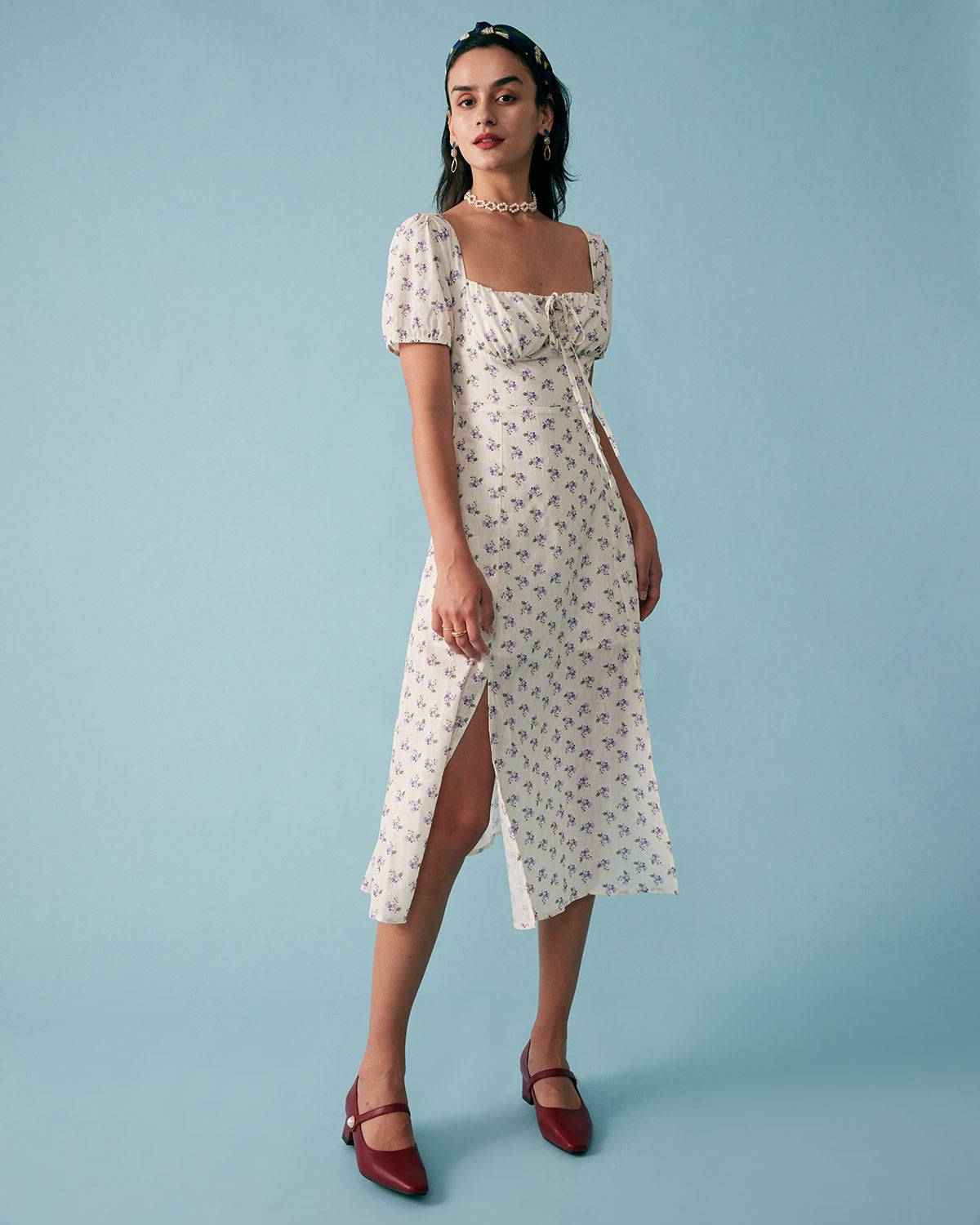 Robe Fleurie Midi avec Fente – Fraîcheur Romantique et Coupe Flat Hourglass MAX FOR ME
