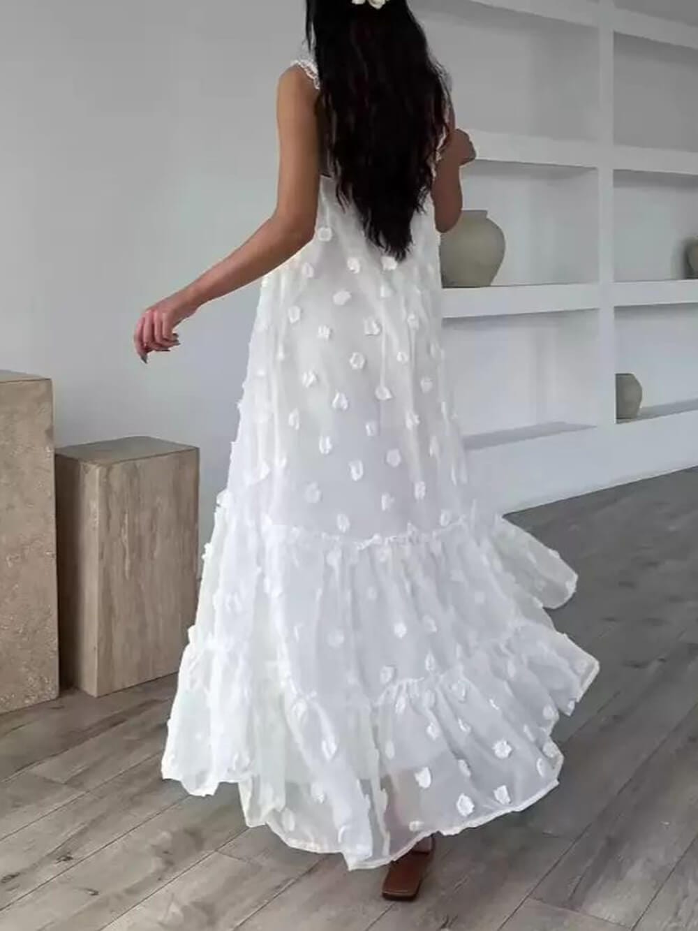 Robe longue à volants fleurie ligne A - romantisme décontracté en couches MAX FOR ME